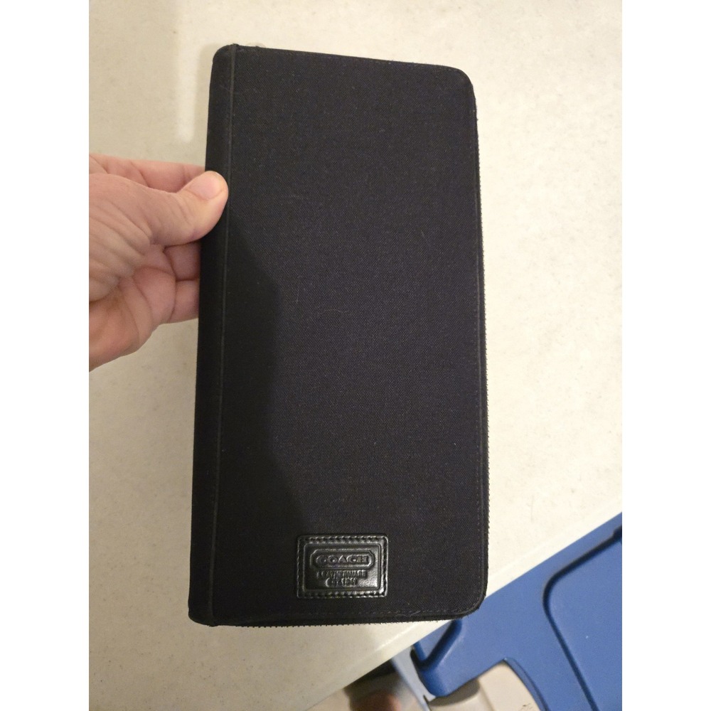 COACH Black Slim Business Card Holder Full Zip Organizer leather interior. In...